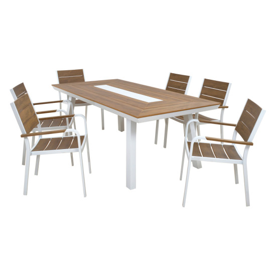 Σετ τραπεζαριασ taber hm10738.01 τραπεζι & 6 πολυθρονεσ-αλουμινιο & polywood-λευκο **