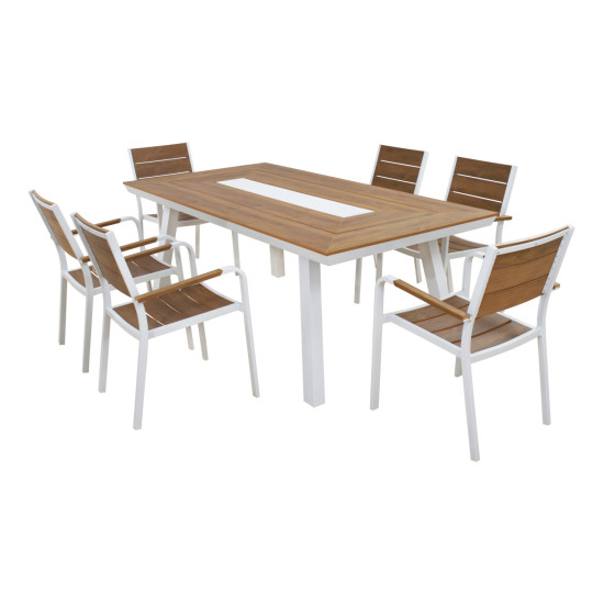Σετ τραπεζαριασ taber hm10738.01 τραπεζι & 6 πολυθρονεσ-αλουμινιο & polywood-λευκο ** Σετ τραπεζαριασ taber hm10738.01 τραπεζι & 6 πολυθρονεσ-αλουμινιο & polywood-λευκο **