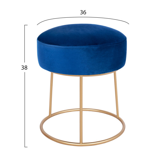 Σκαμπο karlo hm8411.08 μπλε βελουδο με χρυση βαση φ36x38υ εκ. **