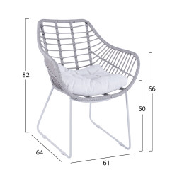 Πολυθρονα μεταλλικη radley ασπρο ματ & γκρι wicker hm5300.02 ** Πολυθρονα μεταλλικη radley ασπρο ματ & γκρι wicker hm5300.02 **