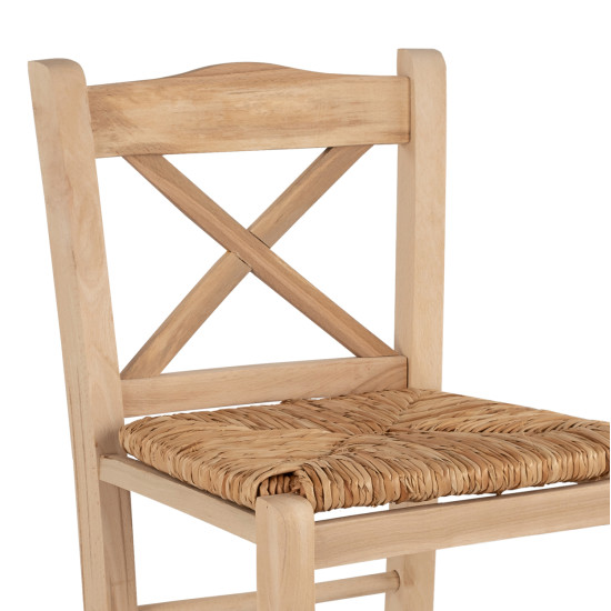 Σκαμπο ξυλινο lucius χιαστη αβαφο με ψαθα hm10375.02 ** Σκαμπο ξυλινο lucius χιαστη αβαφο με ψαθα hm10375.02 **