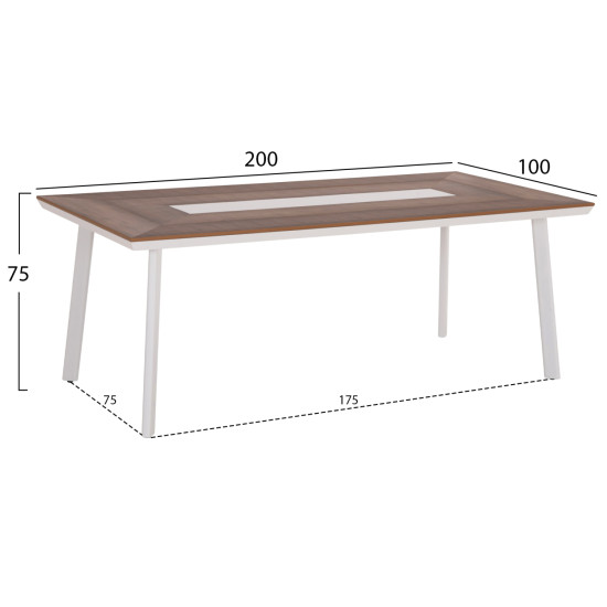 Τραπεζι αλουμινιου taber hm5131.11 λευκο με polywood top 200x100x75υεκ **