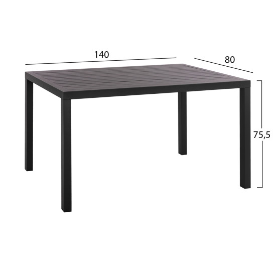 Τραπεζι τραπεζαριασ αλουμινιου sahira hm5571.02 ανθρακι 140χ80x75,5υεκ. **