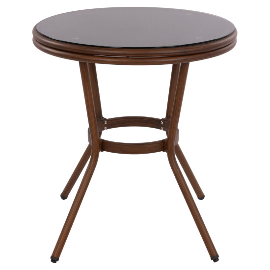 Τραπεζι αλουμινιου moses φ70x76 εκ. bamboo look hm5532.03 καφε με γυαλι **