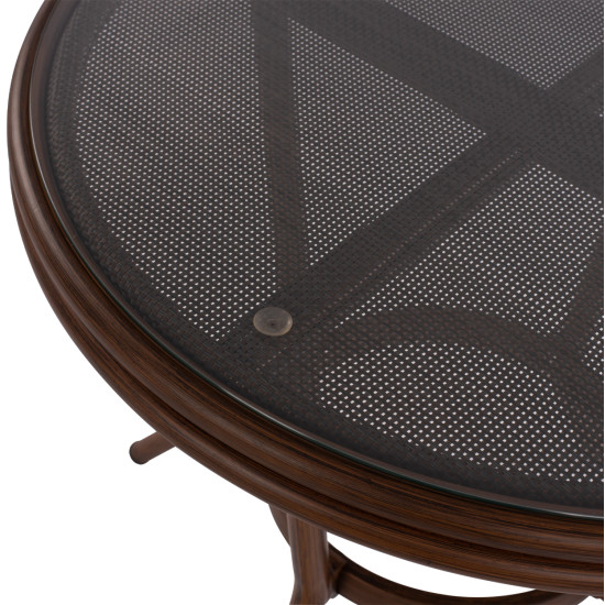 Τραπεζι αλουμινιου moses φ70x76 εκ. bamboo look hm5532.03 καφε με γυαλι **