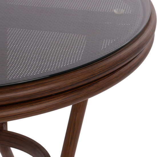 Τραπεζι αλουμινιου moses φ70x76 εκ. bamboo look hm5532.03 καφε με γυαλι **