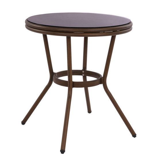 Τραπεζι αλουμινιου moses φ70x76 εκ. bamboo look hm5532.03 καφε με γυαλι **