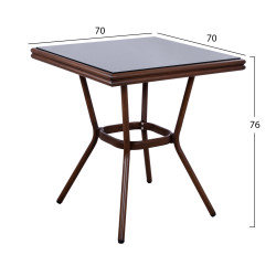 Τραπεζι αλουμινιου harlow 70x70x76  bamboo look hm5568.03 καφε με γυαλι **