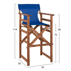 Σκαμπο σκηνοθετη λημνοσ καρυδι με textilene μπλε hm10374.01 **