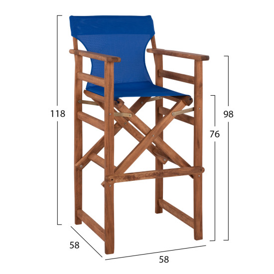 Σκαμπο σκηνοθετη λημνοσ καρυδι με textilene μπλε hm10374.01 ** Σκαμπο σκηνοθετη λημνοσ καρυδι με textilene μπλε hm10374.01 **
