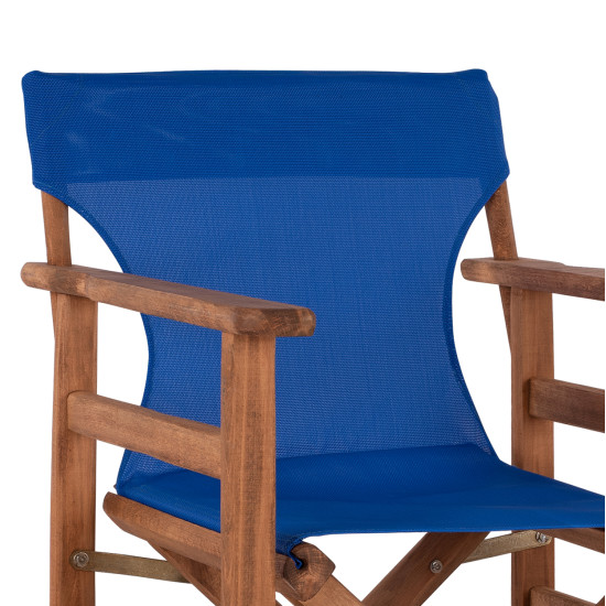 Σκαμπο σκηνοθετη λημνοσ καρυδι με textilene μπλε hm10374.01 ** Σκαμπο σκηνοθετη λημνοσ καρυδι με textilene μπλε hm10374.01 **