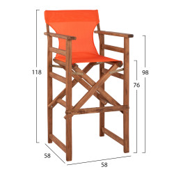 Σκαμπο σκηνοθετη λημνοσ καρυδι με textilene πορτοκαλι hm10374.02 **