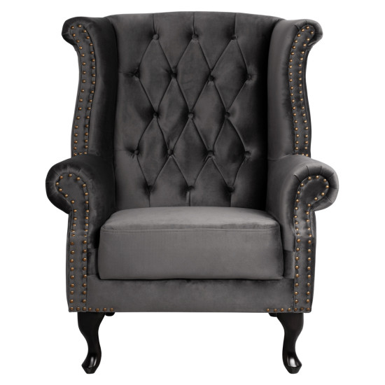 Πολυθρονα-μπερζερα γκρι βελουδο t.chesterfield polina 83x75x107yεκ.hm0053.10 **