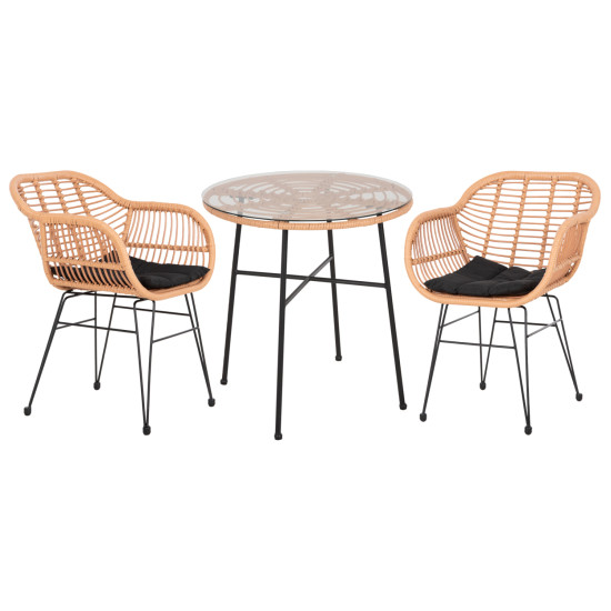 Σετ εξωτερικου χωρου 3τμχ allegra hm10476 wicker μπεζ-μεταλλο μαυρο **