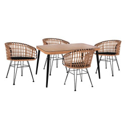 Σετ 5τμχ allegra wicker με τραπεζι 140x80χ78υ μπεζ & μαυρο χρωμα hm10488 **