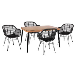 Σετ 5τμχ allegra wicker με τραπεζι 140x80χ78υ μπεζ & μαυρο χρωμα hm10508 **
