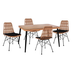 Σετ 5τμχ allegra wicker με τραπεζι 140x80χ78υ μπεζ & μαυρο χρωμα hm10491 **