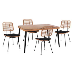 Σετ 5τμχ allegra wicker με τραπεζι 140x80χ78υ μπεζ & μαυρο χρωμα hm10492 **