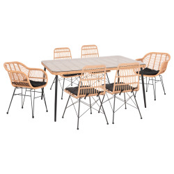 Σετ τραπεζαριασ 7τμχ allegra hm10495 wicker μπεζ-μεταλλο μαυρο **