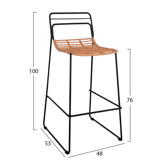 Σκαμπο μεταλλικο allegra hm5642 με wicker σε μπεζ αποχρωση 48x53x100 εκ. **