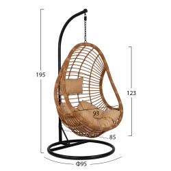 Κρεμαστη πολυθρονα φωλια callie hm5541.01 με wicker & μαξιλαρια μπεζ φ95χ195υ εκ. **