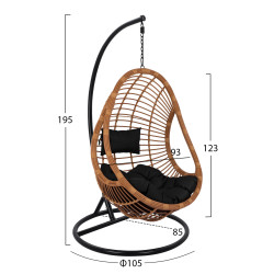 Κρεμαστη πολυθρονα φωλια callie hm5541.04 με μπεζ wicker & μαυρα μαξιλαρια φ105χ195υ εκ. **