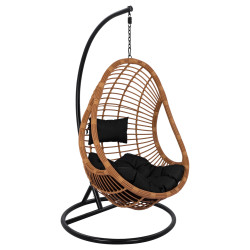 Κρεμαστη πολυθρονα φωλια callie hm5541.04 με μπεζ wicker & μαυρα μαξιλαρια φ105χ195υ εκ. **