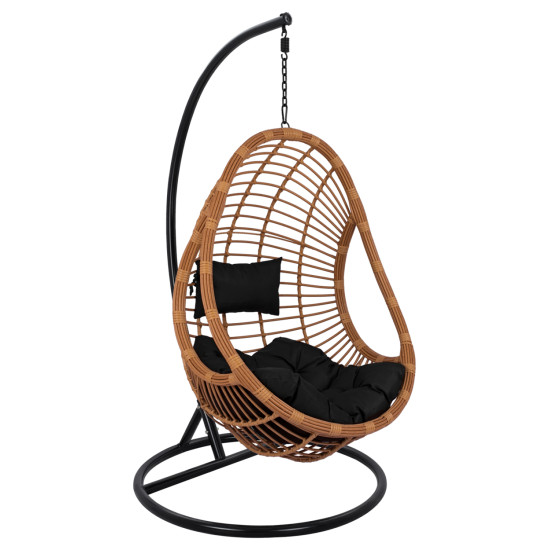 Κρεμαστη πολυθρονα φωλια callie hm5541.04 με μπεζ wicker & μαυρα μαξιλαρια φ105χ195υ εκ. **