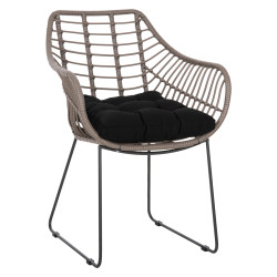 Πολυθρονα μεταλλικη με μασιφ σκελετο μαυρο ματ με wicker γκρι moka 60x56x84υ εκ.hm5300.10 **