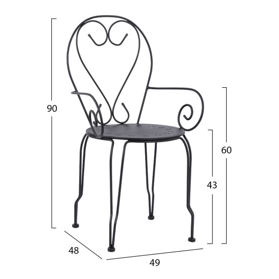 Καρεκλα πολυθρονα μεταλλικη amore μαυρη hm5008.11 49x48x90 εκ. **