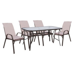 Σετ τραπεζαριασ 5τμχ καρεκλεσ με μαξιλαρι & τραπεζι 150x90 hm10570.02 καφε **