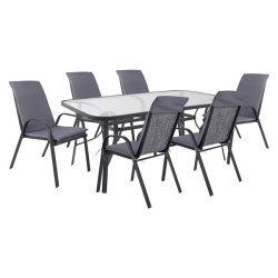 Σετ τραπεζαριασ 7τμχ καρεκλεσ με μαξιλαρι & τραπεζι 160x90 hm10571.01 γκρι **