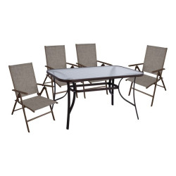 Σετ 5τμχ τραπεζι μεταλλικο & πτυσσομενεσ καρεκλεσ καφε hm10558.02 **