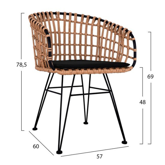 Σετ 4τμχ τραπεζι με παγκακι & 2 πολυθρονεσ allegra wicker μπεζ hm10600 **