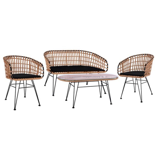 Σετ 4τμχ τραπεζι με παγκακι & 2 πολυθρονεσ allegra wicker μπεζ hm10600 **