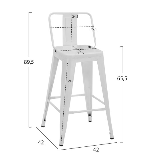 Σκαμπο μεσαιου υψουσ μεταλλικο melita με πλατη σε λευκο ματ hm8574.31 42x42x89,5υ εκ. **
