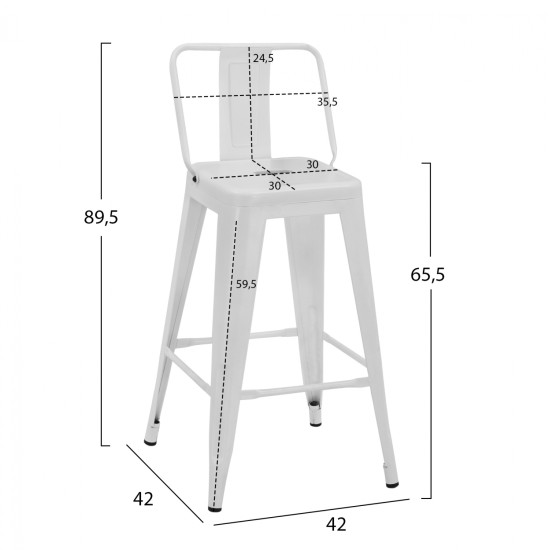 Σκαμπο μεσαιου υψουσ μεταλλικο melita με πλατη σε λευκο ματ hm8574.31 42x42x89,5υ εκ. **