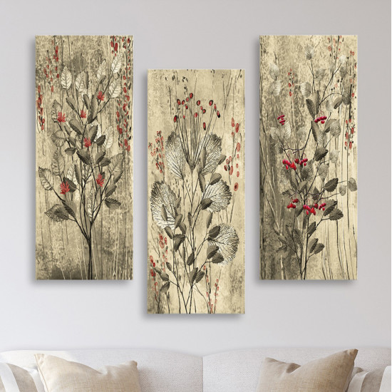 Πινακασ τριπτυχο mdf red flowers and berries hm7204.01 60x50x0,3 εκ. **