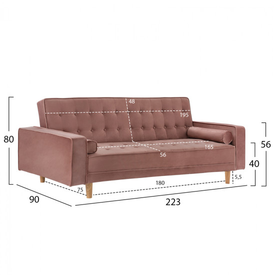 Καναπεσ κρεβατι salvador hm3150.12 βελουδο σαπιο μηλο  223x90x80y εκ. **