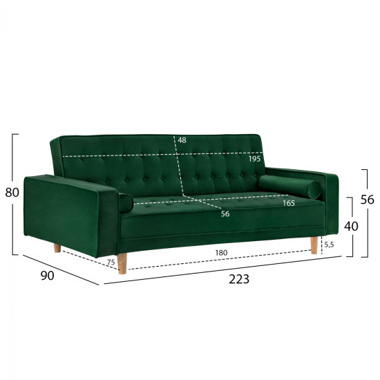Καναπεσ κρεβατι salvador hm3150.13 βελουδο κυπαρισσι 223x90x80y εκ. **