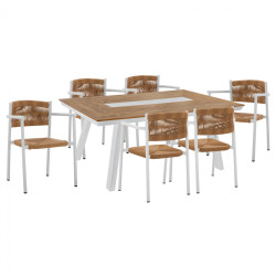 Σετ τραπεζαρια 7τμχ με τραπεζι polywood 200χ94 & πολυθρονεσ λευκεσ hm11648 **