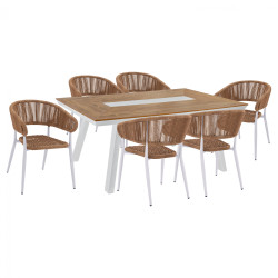 Σετ τραπεζαρια 7τμχ με τραπεζι polywood 200χ94 & πολυθρονεσ λευκεσ hm11425 **