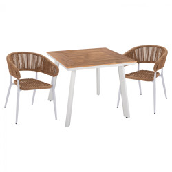 Σετ τραπεζαρια 3τμχ τραπεζι αλουμινιου 80x80 & πολυθρονεσ λευκεσ hm11442 **