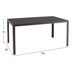 Τραπεζι μεταλλικο ofer ορθογωνιο καφε με γυαλι καφε 150x90χ75υεκ. hm5767.02 **