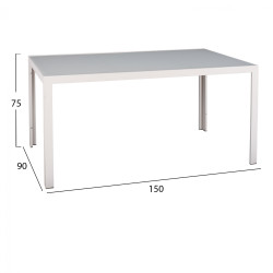 Τραπεζι μεταλλικο ofer ορθογωνιο λευκο παγου με γυαλι hm5767.03 150x90χ75υ εκ. **