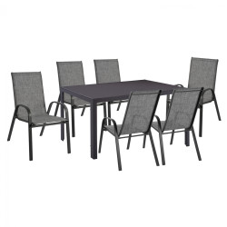 Σετ τραπεζαριασ 7 τμχ τραπεζι γκρι 150x90 και πολυθρονα textline γκρι hm11520.01 **