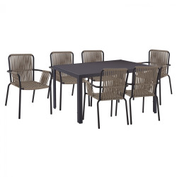 Σετ τραπεζαριασ 7 τμχ τραπεζι γκρι 150x90 και πολυθρονα με σχοινι hm11525.01 **