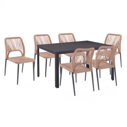 Σετ τραπεζαριασ 7 τμχ τραπεζι γκρι 150x90 και καρεκλα με σχοινι hm11526.01 **