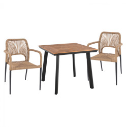 Σετ τραπεζαριασ 3τμχ τραπεζι ανθρακι 80x80 και πολυθρονα με σχοινι hm11537.02 **