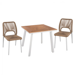 Σετ τραπεζαριασ 3τμχ τραπεζι λευκο 80x80 και καρεκλα με σχοινι hm11536.01 **